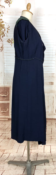 Rare 1930s Navy Blue Crepe Adjustable Maternity Wrap Dress By Blessed Event