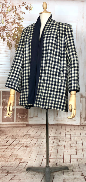 RESERVED FOR STEPHANIE - Fabulous Original 1940s Vintage Navy And Cream Plaid Swing Coat