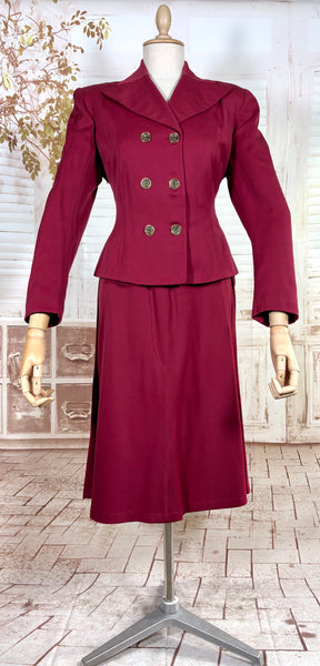 Fabulous Burgundy Red Double Breasted 1940s Skirt Suit