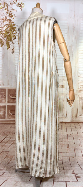 Amazing Cream and Brown Striped Silk 1920s Day Dress