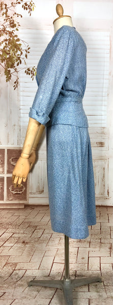 Wonderful Late 1940s Sky Blue Belted Skirt Suit