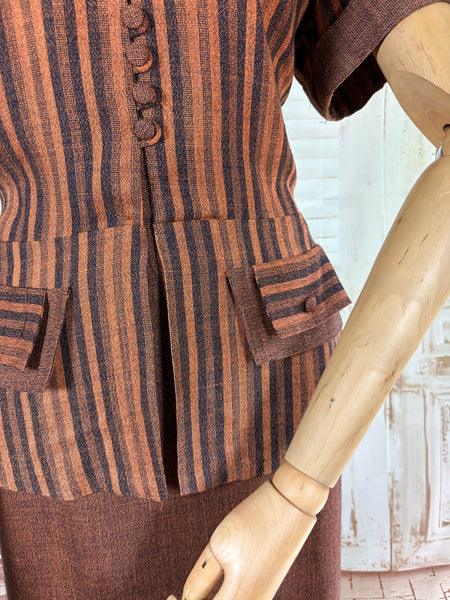 Lightweight Wool 1940s Rust Brown Striped Volup Suit