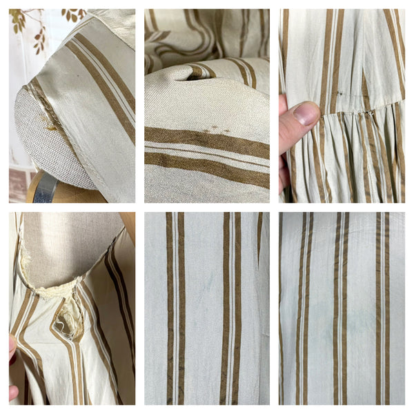 Amazing Cream and Brown Striped Silk 1920s Day Dress