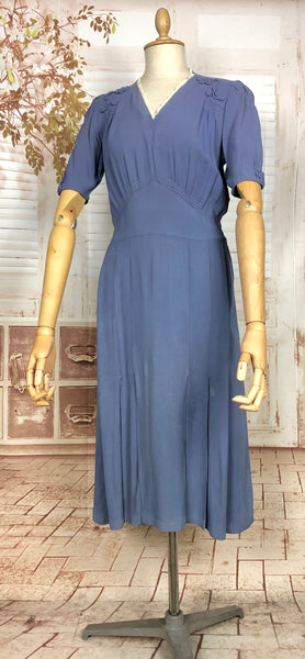 Stunning Original 1930s Vintage Periwinkle Lilac Puff Sleeve Dress With Rouleau Detailing