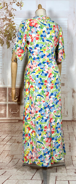 1930s Vibrant Floral Crepe Day Dress