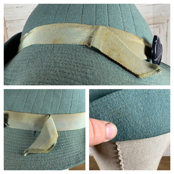Rare Duck Egg Turquoise Late 1930s / Early 1940s Fedora With Hat Flash
