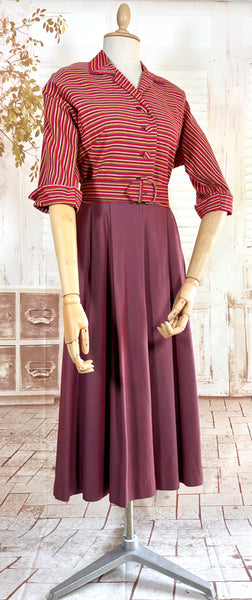 Pink and Purple Striped 1940s Day Dress By Ann Foster