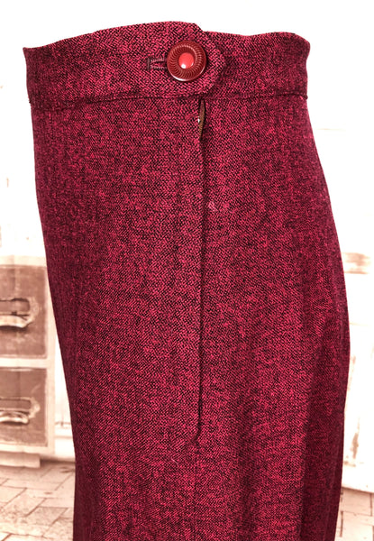 Striking Red Tweed 1940s Vintage Skirt Suit