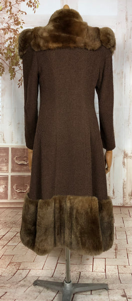 Exceptional Original 1930s Vintage Brown Fur Trimmed Princess Coat