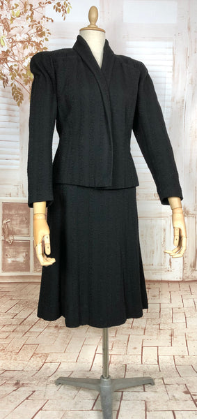 Amazing Original 1930s Black Skirt Suit With Textured Stripes