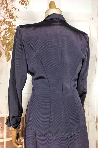 Amazing Blue Striped Rayon Faille 1940s Suit Volup Capable