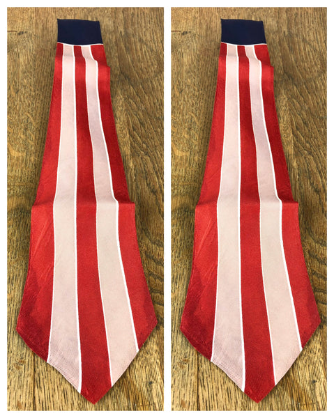 1940s Red Pink & White Bold Stripe American Rayon Swing Tie with Navy Neck