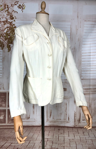 Stunning Original 1940s Volup Vintage White Summer Weight Blazer By Sacony Palm Beach