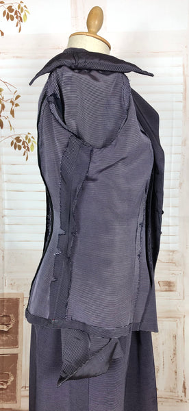 Amazing Blue Striped Rayon Faille 1940s Suit Volup Capable