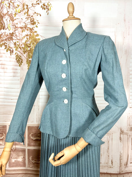 Late 1940s Teal Flecked Wool Skirt Suit with Knife Pleats – Betty Rose