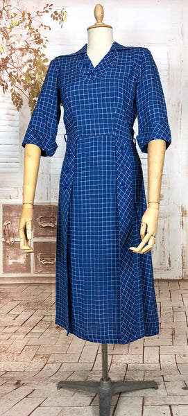 Fabulous Royal Blue Plaid 1940s Vintage Day Dress