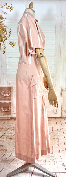 Pale Pink Striped Volup 1940s Day Dress by Westover Wearables