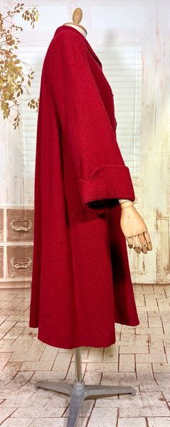 Lipstick Red Late 1940s / Early 1950s Volup Swing Coat By Rothmoor