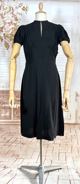 Exquisite 1930s Black Crepe Dress And Redingote Coat With Gold Filigree Buckle