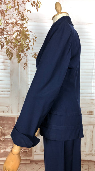 Beautiful Navy Blue Double Breasted 1940s Suit With Tiered Waist