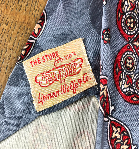 Striking Silver And Red 1940s Swing Tie By Lipman Wolfe & Co