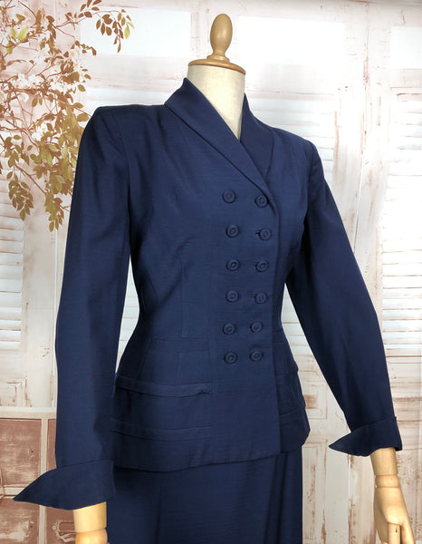 Beautiful Navy Blue Double Breasted 1940s Suit With Tiered Waist