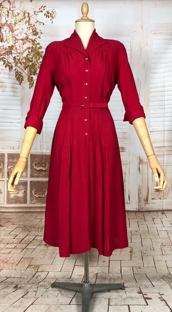 red shirtwaist dress 1950s Red Plaid Wool Shirtwaist Dress