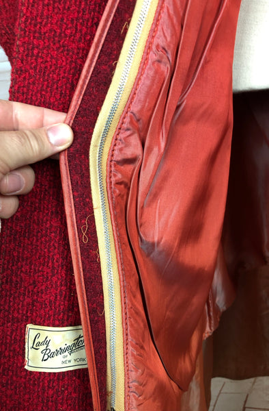 Exquisite Volup Lipstick Red 1940s Boucle Swing Coat With Huge Bishop Sleeves