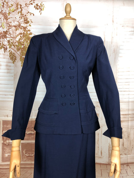 Beautiful Navy Blue Double Breasted 1940s Suit With Tiered Waist