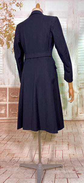 Early 1940s Navy Blue Fitted Wartime Princess Coat