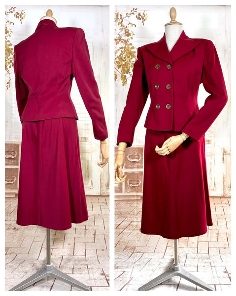 Fabulous Burgundy Red Double Breasted 1940s Skirt Suit