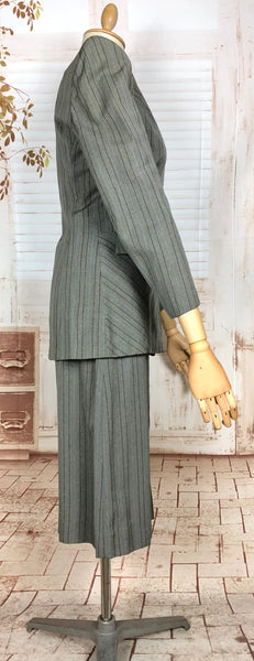 Exquisite Original 1940s Striped Blade Runner Skirt Suit - Gilbert Adrian Inspired