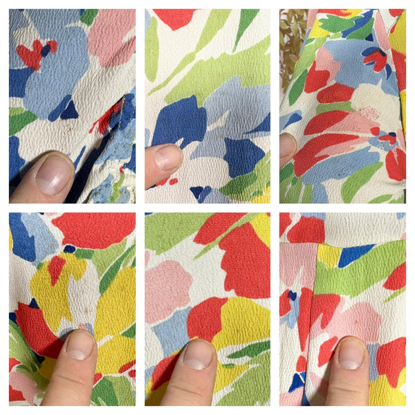 1930s Vibrant Floral Crepe Day Dress