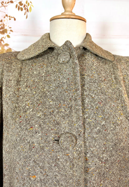 1940s Atomic Fleck Tweed Coat – Strong Shouldered Flecked Tweed Swing Coat