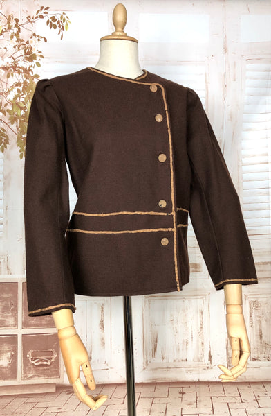 Wonderful Original 1930s Volup Vintage Chocolate Brown Asymmetrical Cardigan Blazer