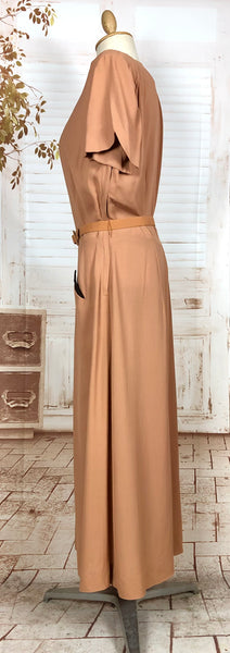 Incredible Original 1940s Volup Dress Suit In Tan With Chocolate Brown Accents