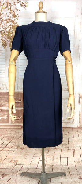 Rare 1930s Navy Blue Crepe Adjustable Maternity Wrap Dress By Blessed Event