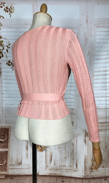 Incredible Original Early 1930s Pale Pink Belted Knit Sweater
