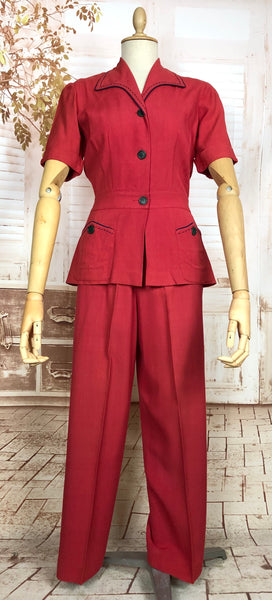 Exceptionally Rare Original 1940s Red Pant Suit By Hobbies Sportwear