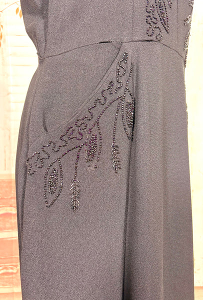 Exquisite Black Beaded 1940s Cocktail Dress