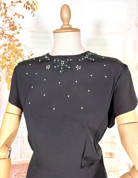 1940s Alice Stuart Black Rayon Blouse – Pearl and Soutache Beaded Detail
