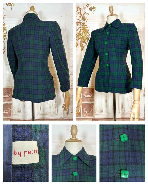 Green and Blue Tartan Plaid 1940s Blazer