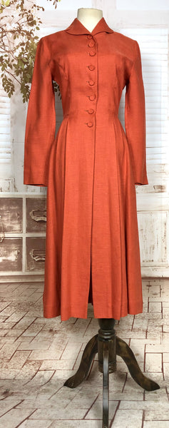 Gorgeous Original 1940s Vintage Orange Moygashel Linen Princess Coat