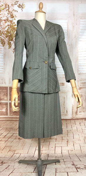 Exquisite Original 1940s Striped Blade Runner Skirt Suit - Gilbert Adrian Inspired