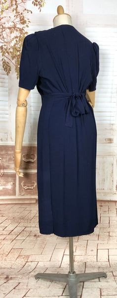 Rare 1930s Navy Blue Crepe Adjustable Maternity Wrap Dress By Blessed Event