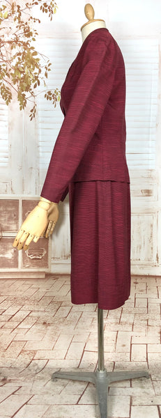 Stunning 1940s Striped Red Faille Suit By Lampl