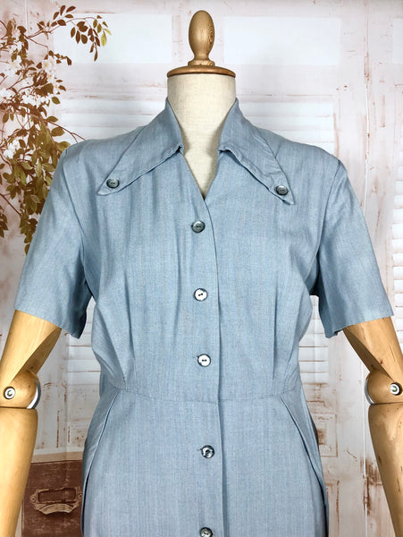Original 1940s Volup Pinstriped Shirtwaister Dress With Sharp Dagger Collar