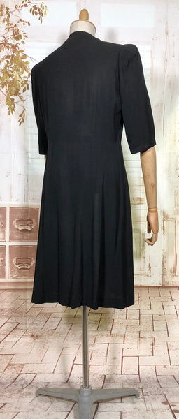 Exquisite 1930s Black Crepe Dress And Redingote Coat With Gold Filigree Buckle