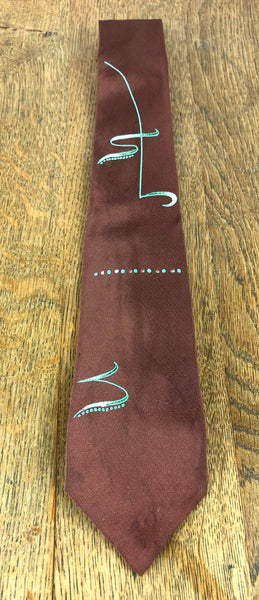 1940s/1950s Brown Rayon Swing Tie with Fishing Line & Hook Novelty Print – Brent, Montgomery Ward