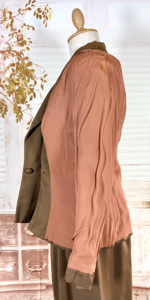 1940s Brown Gabardine Skirt Suit With Pocket Details